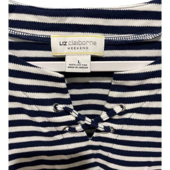 Liz Claiborne Weekend Womens Nautical Navy Stripe Tunic Size Large - Picture 4 of 4